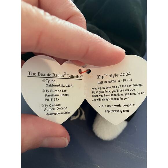 Zip beanie baby white paws 1993 pvc Europe Aurora tag - Picture 4 of 10